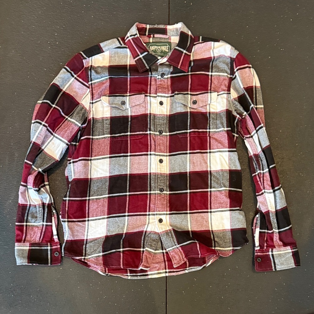 American Eagle Outfitters Burgundy and Black Plaid Shirt